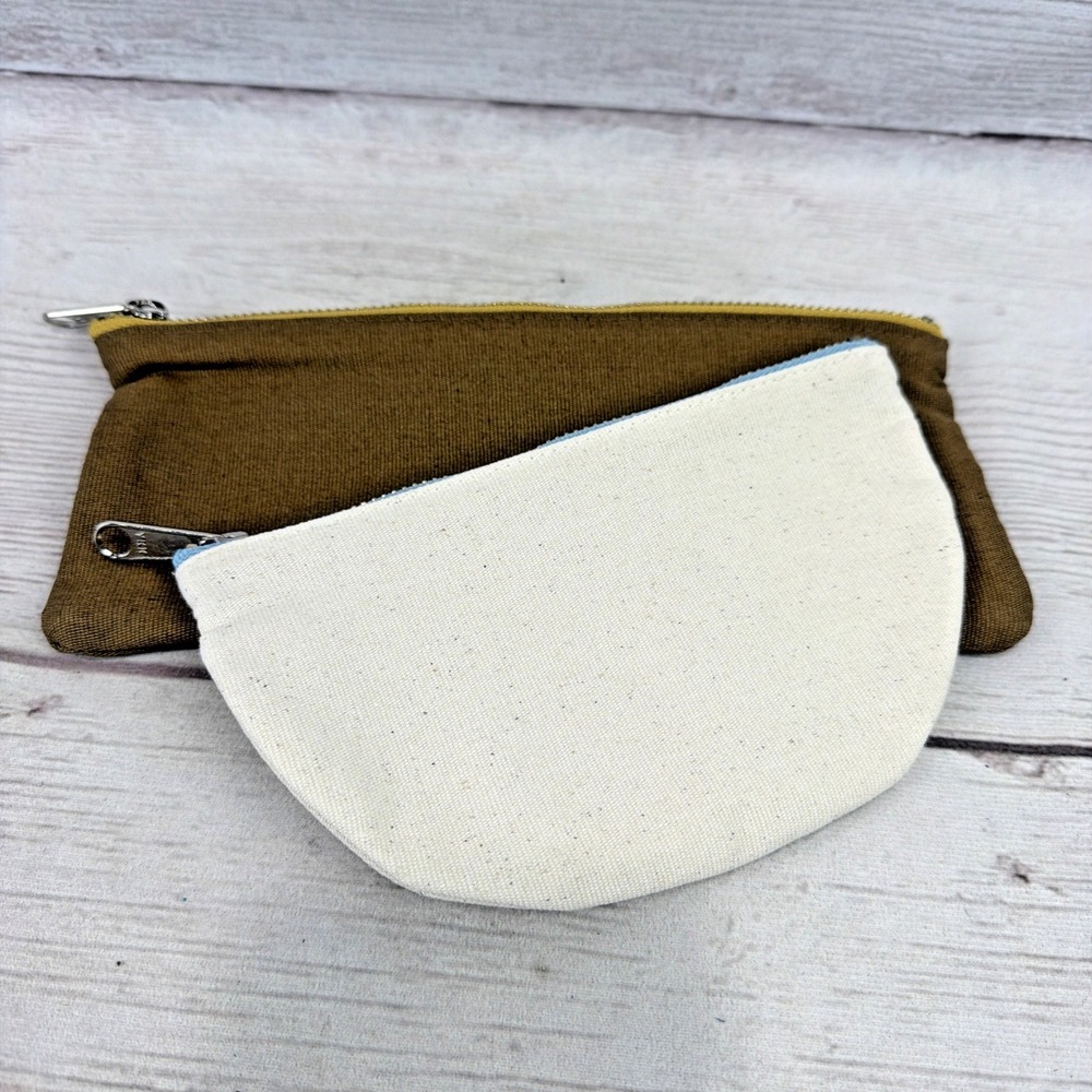 Elizabeth Suzann Zip Pouch 2-Piece Set Cotton Canvas Cream & Brown Brand New!